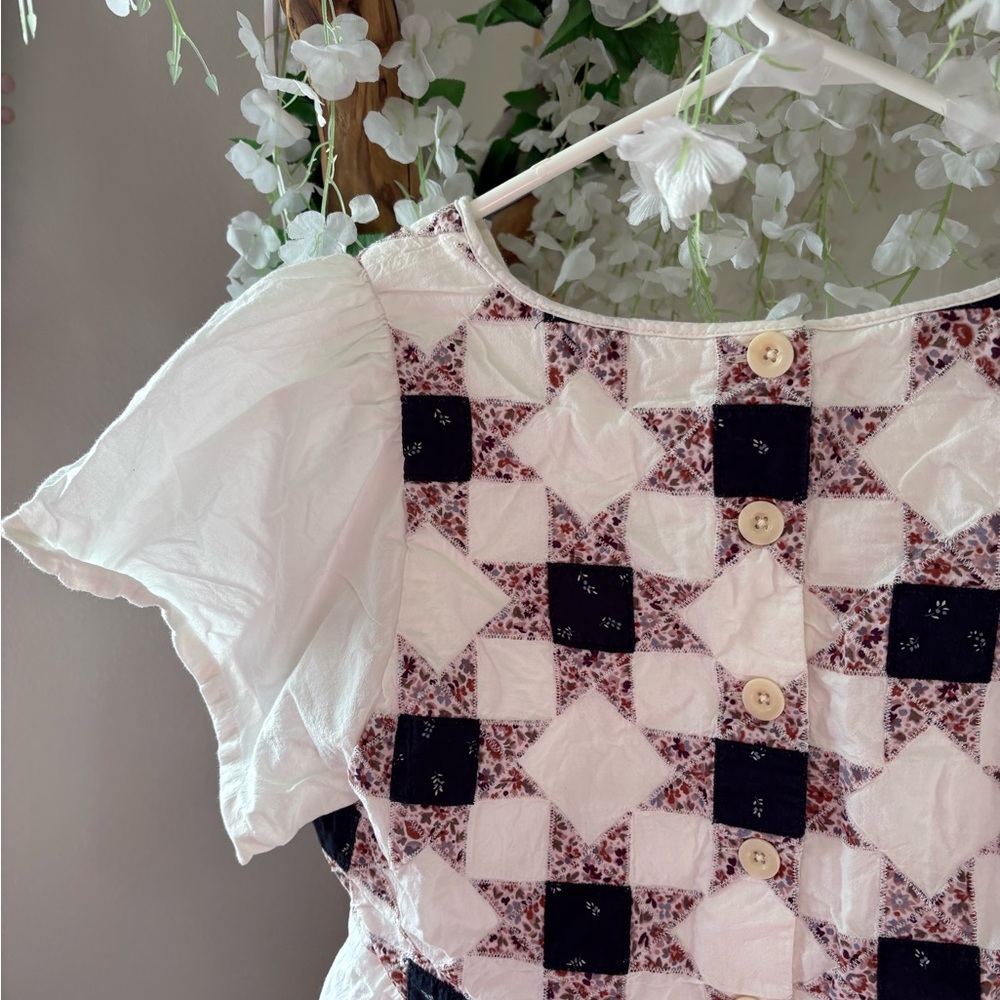 Madewell Flutter - Sleeve Peplum Top in Patchwork Quilted Patterned Blouse - Picture 10 of 11